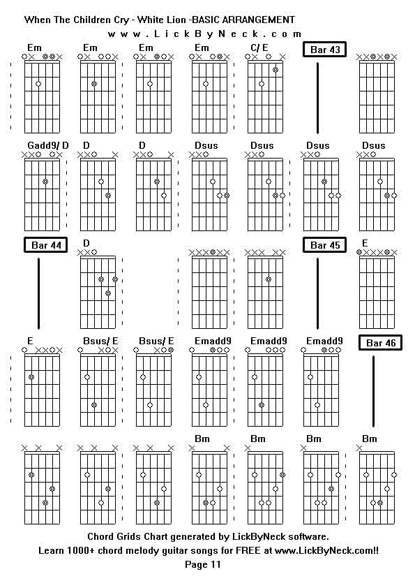 Chord Grids Chart of chord melody fingerstyle guitar song-When The Children Cry - White Lion -BASIC ARRANGEMENT,generated by LickByNeck software.